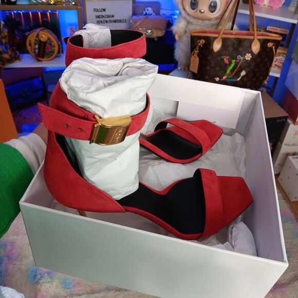 New in Box Balmain Uma Red Suede Leather Stiletto Ankle Strap sandals Heels size - Picture 2 of 7